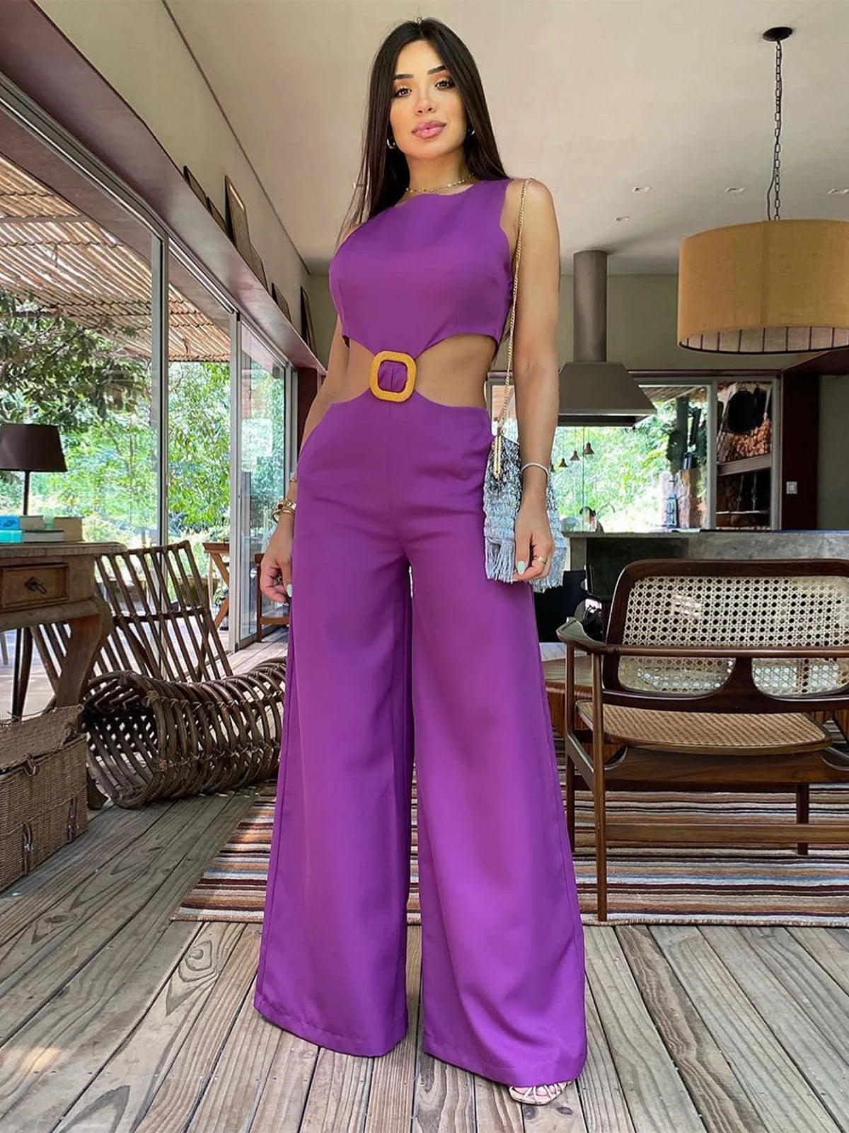 Purple Glamor Jumpsuit with Side Cutout