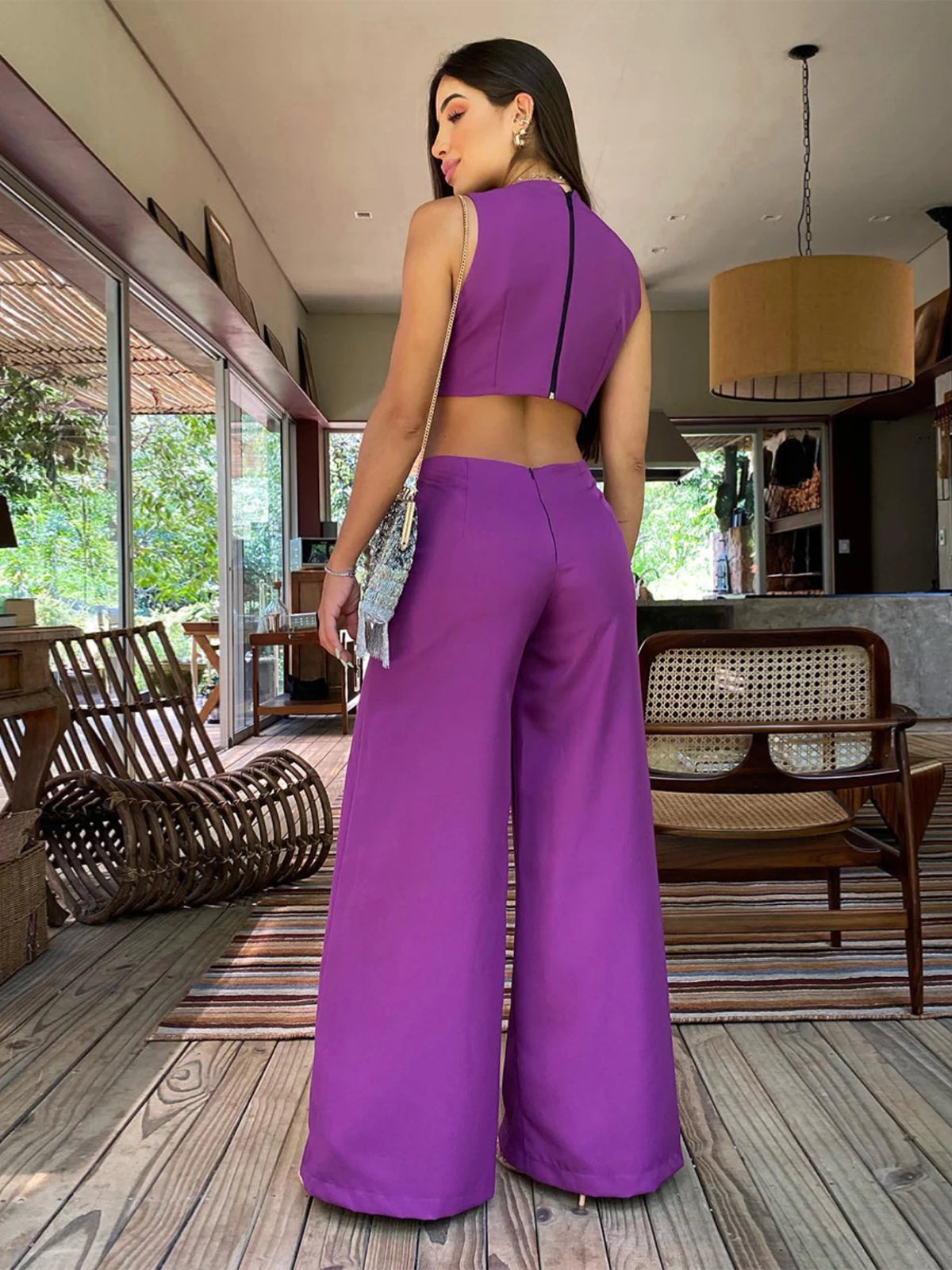 Purple Glamor Jumpsuit with Side Cutout