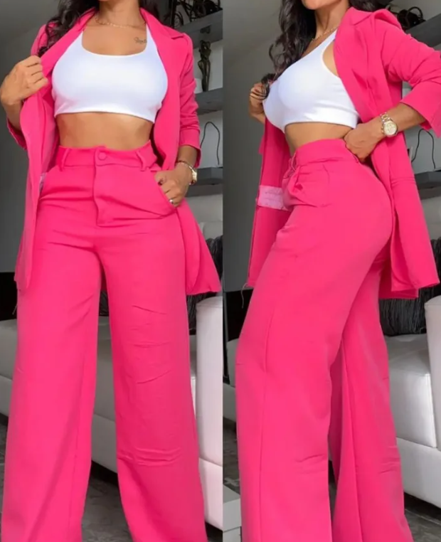 Tailored Blazer and Wide-Leg Pant Set OK